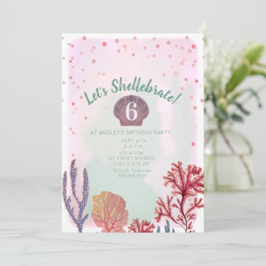 Waterverf Confetti Coral Birthday Shellebrate Kaart (Staand voorkant)