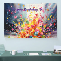 Waterverf Confetti Explosion Birthday Banne
