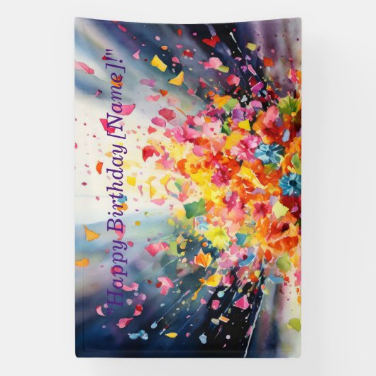 Waterverf Confetti Explosion Birthday Banne Spandoek (Verticaal)