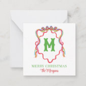 Waterverf Confetti Kerst Bow Monogram Crest Notitiekaartje (Voorkant)