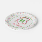 Waterverf Confetti Kerst Bow Monogram Crest Papieren Bordje (Gekanteld)