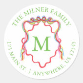 Waterverf Confetti Kerst Bow Monogram Crest Ronde Sticker (Voorkant)