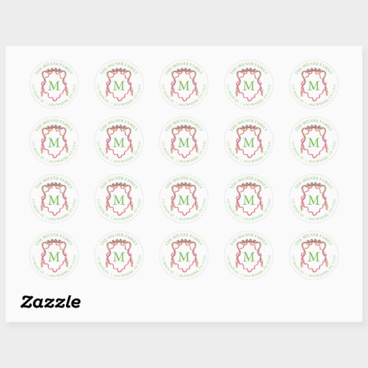 Waterverf Confetti Kerst Bow Monogram Crest Ronde Sticker (Vel)