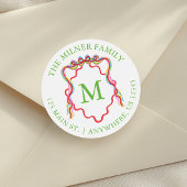 Waterverf Confetti Kerst Bow Monogram Crest Ronde Sticker
