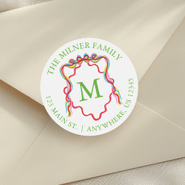 Waterverf Confetti Kerst Bow Monogram Crest Ronde Sticker