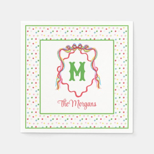 Waterverf Confetti Kerst Bow Monogram Crest Servet (Voorkant)