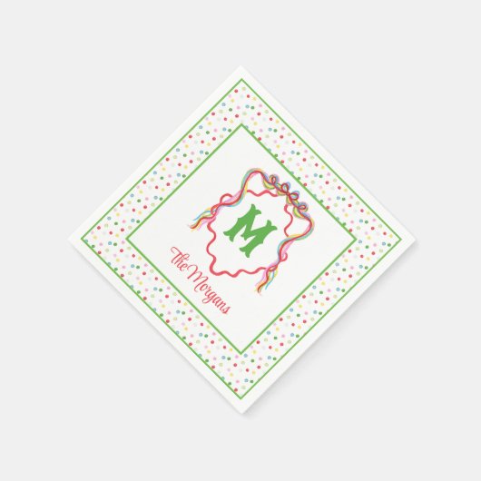 Waterverf Confetti Kerst Bow Monogram Crest Servet (Hoek)