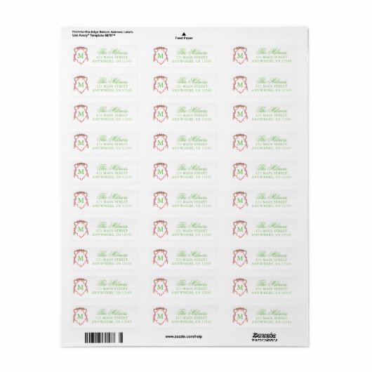 Waterverf Confetti Kerst Monogram Crest Etiket (Full Sheet)