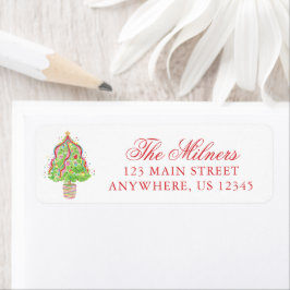 Waterverf Confetti Kerstbomen Adres Etiket