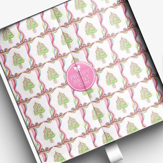 Waterverf Confetti kerstbomen & lint Tissuepapier