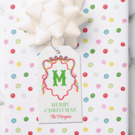 Waterverf Confetti Kerstbomen Monogram Crest Cadeaulabel
