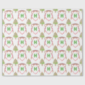 Waterverf Confetti Kerstbomen Monogram Crest Cadeaupapier (Vlak)