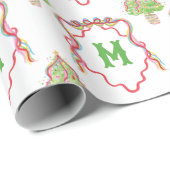 Waterverf Confetti Kerstbomen Monogram Crest Cadeaupapier (Rol Hoek)