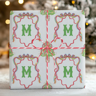 Waterverf Confetti Kerstbomen Monogram Crest Cadeaupapier