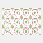 Waterverf Confetti Kerstbomen Monogram Crest Inpakpapier Vel (Voorkant 2)