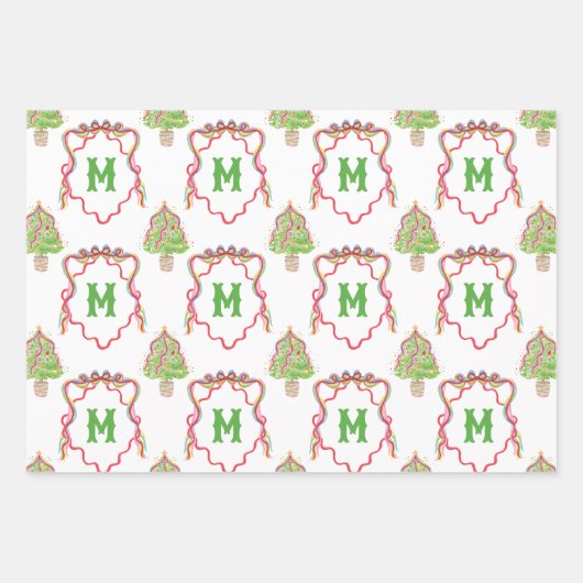 Waterverf Confetti Kerstbomen Monogram Crest Inpakpapier Vel (Voorkant 2)