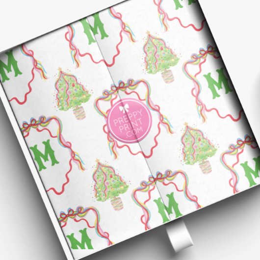 Waterverf Confetti Kerstbomen Monogram Crest Tissuepapier