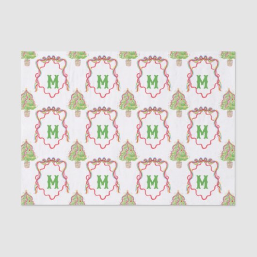 Waterverf Confetti Kerstbomen Monogram Crest Tissuepapier (Voorkant)
