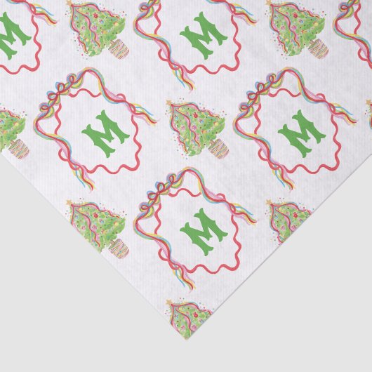 Waterverf Confetti Kerstbomen Monogram Crest Tissuepapier (Detail)