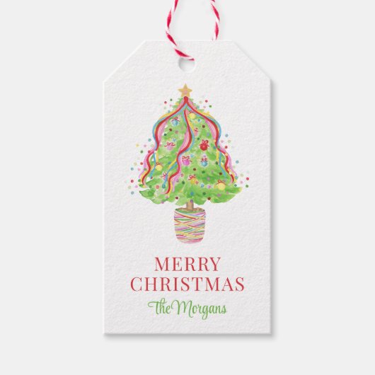 Waterverf Confetti kerstboom Cadeaulabel (Voorkant)