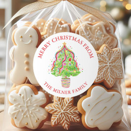 Waterverf Confetti Kerstboom Retouradres Ronde Sticker