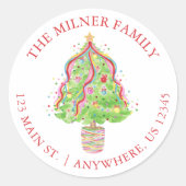 Waterverf Confetti Kerstboom Retouradres Ronde Sticker (Voorkant)