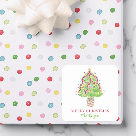 Waterverf Confetti kerstboom Vierkante Sticker
