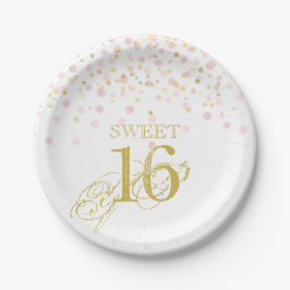 Waterverf Confetti Sweet 16 Elegant roze goud Papieren Bordje
