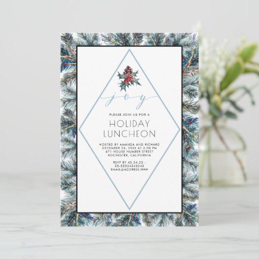 Waterverf Conifier en Pinecones Holiday Luncheon Kaart (Staand voorkant)