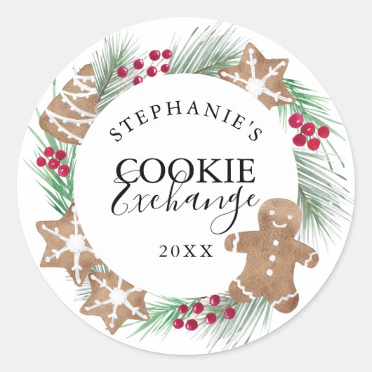 Waterverf Cookie Exchange Ronde Sticker (Voorkant)
