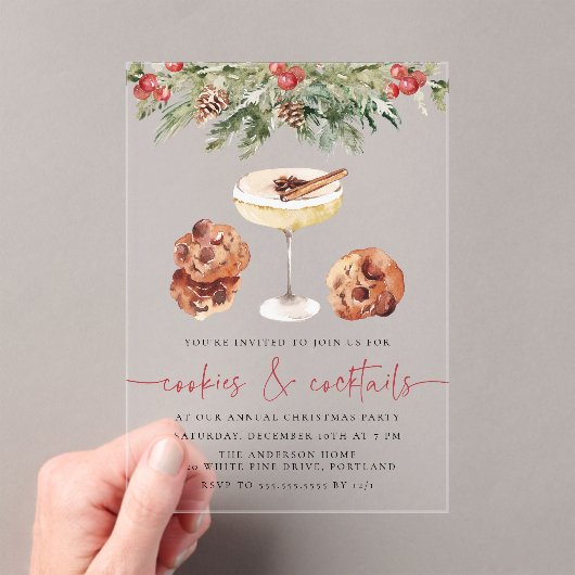 Waterverf Cookies en Cocktails Holiday Party Acryl Uitnodigingen (Insitu (Draagbaar))