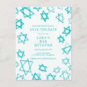 Waterverf Cool Aqua Star van David Bar Bat Mitzvah Aankondigingskaart (Voorkant)