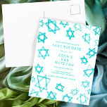 Waterverf Cool Aqua Star van David Bar Bat Mitzvah Aankondigingskaart<br><div class="desc">Perfecte kaart om de aankomende datum van een bat mitswa, bar mitswa of andere Joodse viering aan te kondigen! Handgemaakte waterverf kunst voor u aan de voor- en achterkant! VOLLEDIG ! Klik hierboven op "Personaliseren" om de tekst te bewerken. Klik op "bewerken met het ontwerpgereedschap" om de lettertypen, kleuren en...</div>