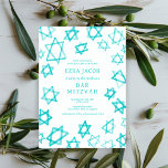 Waterverf Cool Aqua Star van David Bar Bat Mitzvah Kaart<br><div class="desc">Perfecte kaart om een vleermuis mitswa, bar mitswa of andere joodse viering aan te kondigen! Hand gemaakte waterverf kunst voor u aan de voor- en achterkant! VOLLEDIG ! Klik op "Personaliseren" hierboven om de tekst te bewerken. Klik op "bewerken met behulp van design tool" om de lettertypen, kleuren en plaatsingen...</div>