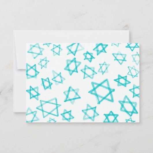 Waterverf Cool Aqua Star van David Bar Bat Mitzvah RSVP Kaartje (Achterkant)