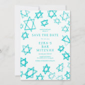 Waterverf Cool Aqua Star van David Bar Bat Mitzvah Save The Date (Voorkant)
