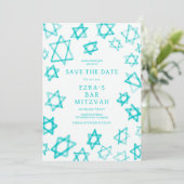 Waterverf Cool Aqua Star van David Bar Bat Mitzvah Save The Date (Staand voorkant)