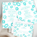 Waterverf Cool Aqua Star van David Bar Bat Mitzvah Save The Date<br><div class="desc">Perfecte kaart om de aankomende datum van een bat mitswa, bar mitswa of andere Joodse viering aan te kondigen! Handgemaakte waterverf kunst voor u aan de voor- en achterkant! VOLLEDIG ! Klik hierboven op "Personaliseren" om de tekst te bewerken. Klik op "bewerken met het ontwerpgereedschap" om de lettertypen, kleuren en...</div>