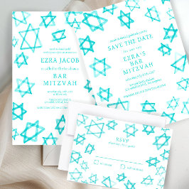 Waterverf Cool Aqua Star van David Bar Bat Mitzvah Save The Date