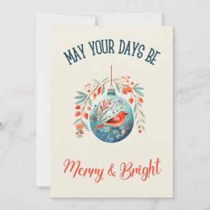 Waterverf Cool Blue & Red Bird Christmas Feestdagenkaart