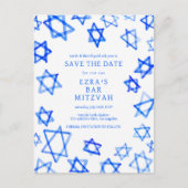 Waterverf Cool Blue Star van David Bar Bat Mitzvah Aankondigingskaart (Voorkant)