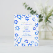 Waterverf Cool Blue Star van David Bar Bat Mitzvah Aankondigingskaart (Staand voorkant)