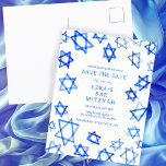 Waterverf Cool Blue Star van David Bar Bat Mitzvah Aankondigingskaart<br><div class="desc">Perfecte kaart om de aankomende datum van een bat mitswa, bar mitswa of andere Joodse viering aan te kondigen! Handgemaakte waterverf kunst voor u aan de voor- en achterkant! VOLLEDIG ! Klik hierboven op "Personaliseren" om de tekst te bewerken. Klik op "bewerken met het ontwerpgereedschap" om de lettertypen, kleuren en...</div>