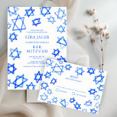 Waterverf Cool Blue Star van David Bar Bat Mitzvah Kaart