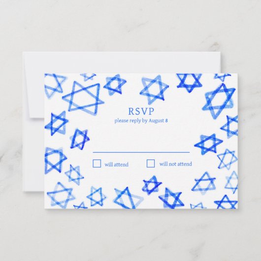 Waterverf Cool Blue Star van David Bar Bat Mitzvah RSVP Kaartje (Voorkant)