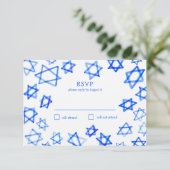 Waterverf Cool Blue Star van David Bar Bat Mitzvah RSVP Kaartje (Staand voorkant)