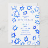 Waterverf Cool Blue Star van David Bar Bat Mitzvah Save The Date (Voorkant)