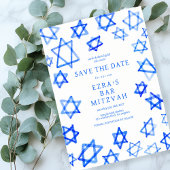 Waterverf Cool Blue Star van David Bar Bat Mitzvah Save The Date