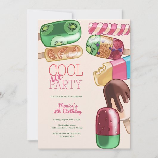 waterverf Cool Ice Popsicle Party Verjaardag Kaart (Voorkant)