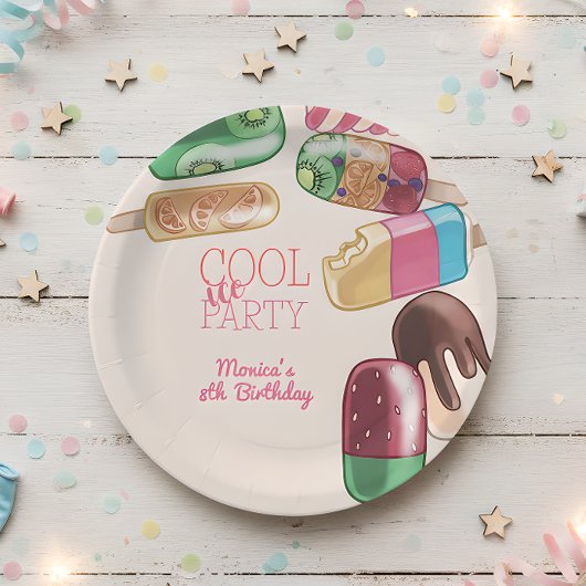 waterverf Cool Ice Popsicle Party Verjaardag Papieren Bordje